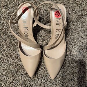 Calvin Klein Beige Pointed-Toe Slingback Heels